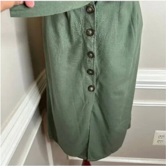 Cali 1850 Women's Olive Button Front Linen Blend Skirt with Attached Belt Size S - Picture 6 of 9